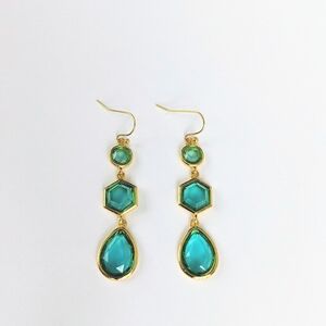 Gold and Teal Drop Earrings